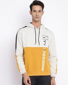 colourblock hoodie with drawstrings