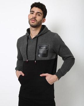 colourblock hoodie with kangaroo pocket