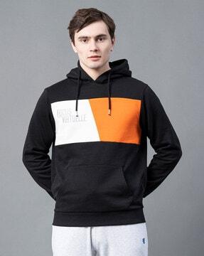 colourblock hoodie with kangaroo pocket