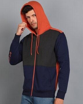 colourblock hoodie with kangaroo pocket