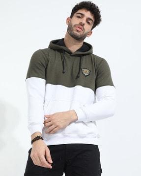 colourblock hoodie with kangaroo pocket