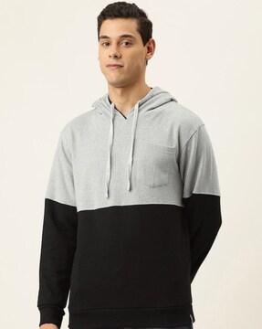 colourblock hoodie with patch pocket