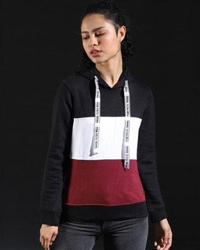 colourblock hoodie with ribbed hem