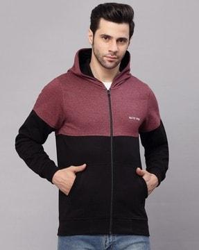 colourblock hoodie with ribbed hems