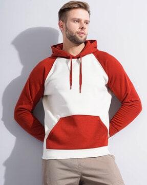 colourblock hoodie with ribbed hems