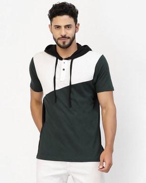 colourblock hoodie with short sleeves