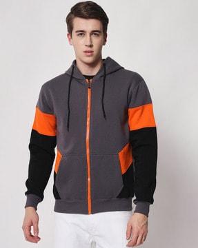 colourblock hoodie with slit-kangaroo pocket