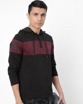 colourblock hoodie with tie-up