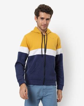 colourblock hoodie with zip front closure