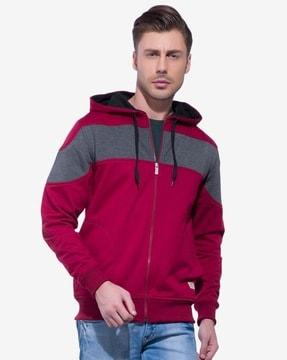 colourblock hoodie with zip-front