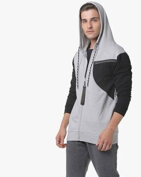 colourblock hoodie with zipped patch pocket