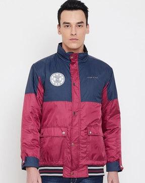 colourblock jacket with concealed placket