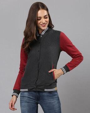 colourblock jacket with kangaroo pockets