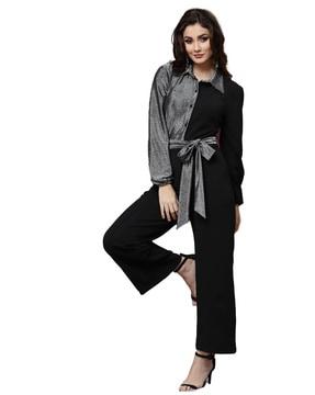 colourblock jumpsuit with front tie-up