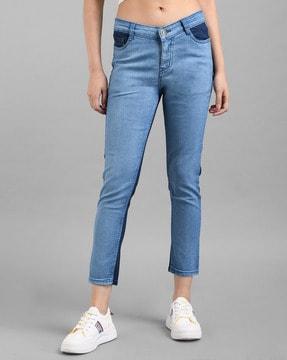 colourblock lightly washed slim fit jeans