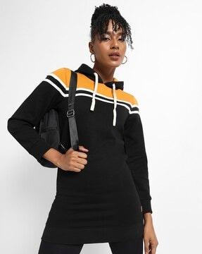 colourblock long hoodie with ribbed hem