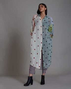 colourblock long shirt dress with insert pocket