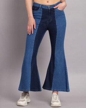 colourblock mid-rise flared jeans