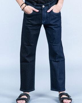 colourblock mid-wash straight jeans