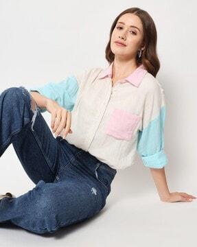 colourblock patch-pocket shirt