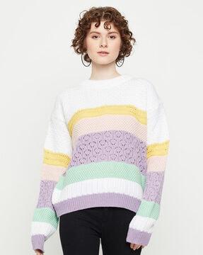 colourblock pattern sweater with round neck