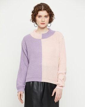 colourblock pattern sweater with round neck