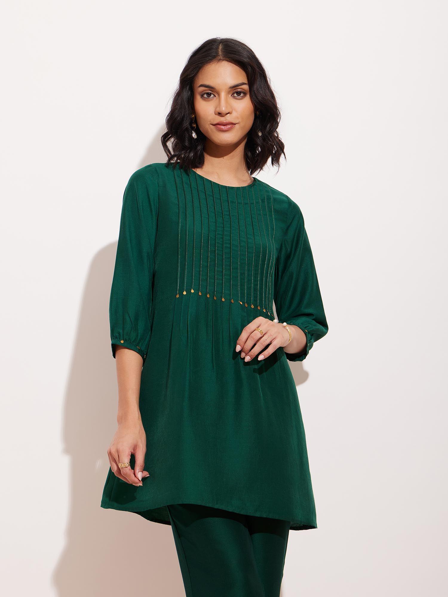 colourblock pintuck tunic - green