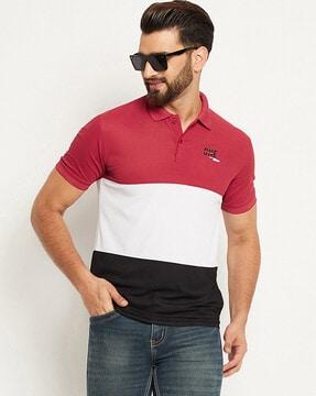 colourblock polo t-shirt with ribbed hem