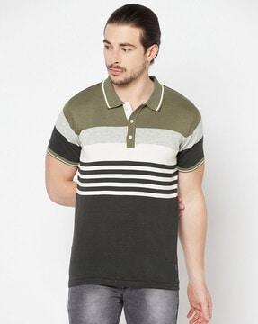 colourblock polo t-shirt with ribbed hem