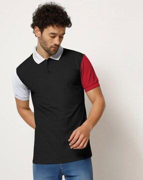 colourblock polo t-shirt with ribbed hem