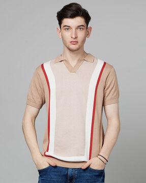 colourblock polo t-shirt with ribbed hem