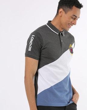 colourblock polo t-shirt with ribbed hems