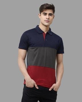 colourblock polo t-shirt with short sleeves