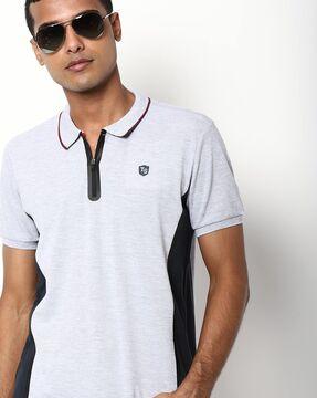 colourblock polo t-shirt with zip placket