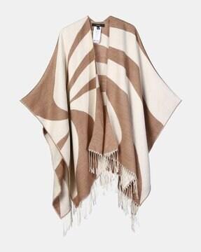 colourblock poncho with tassels