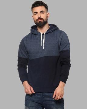 colourblock print hooded sweatshirt with side pocket