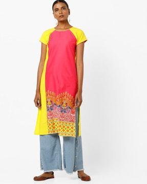 colourblock printed straight kurta