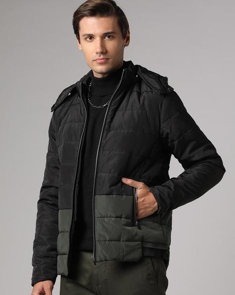 colourblock puffer jacket with detachable hood