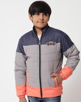 colourblock puffer jacket with slip pockets