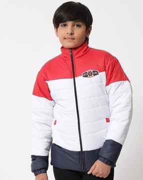 colourblock puffer jacket with slip pockets