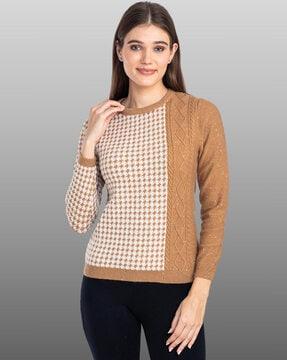 colourblock pullover with ribbed sleeves