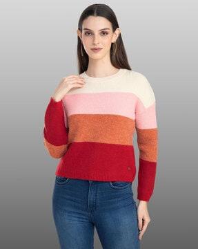 colourblock pullover with ribbed sleeves