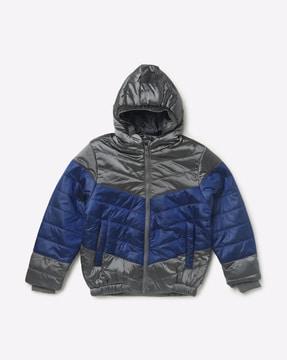 colourblock quilted hooded jacket