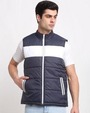colourblock quilted jacket with zip-closure