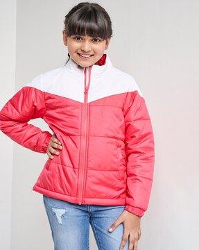 colourblock quilted zip-front jacket