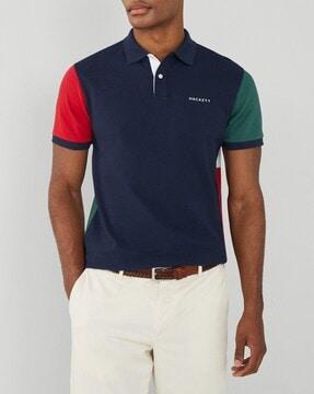 colourblock regular fit polo t-shirt with ribbed hem