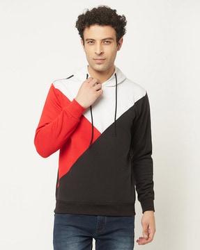 colourblock ribbed hems hoodie