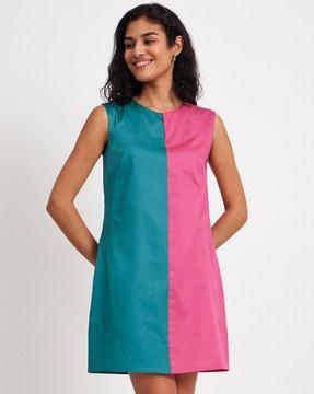 colourblock round-neck shift dress