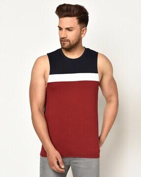 colourblock round-neck sleeveless vest