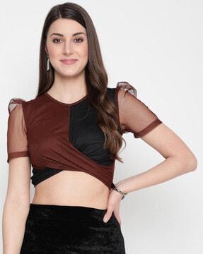 colourblock round-neck twisted top